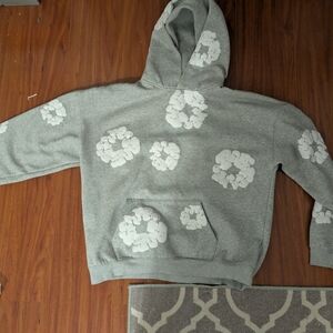 Gray Hoodie with White Floral Patterns